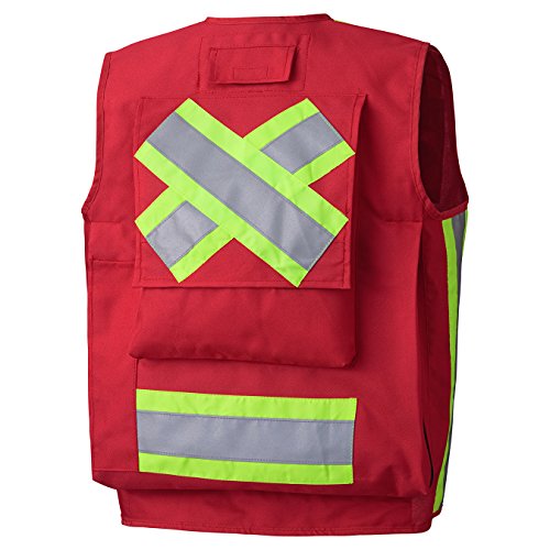 Pioneer Heavy-Duty Reflective Surveyor Safety Vest, 12 Pockets, Red, XL, V1010710-XL - Clothing - Proindustrialequipment