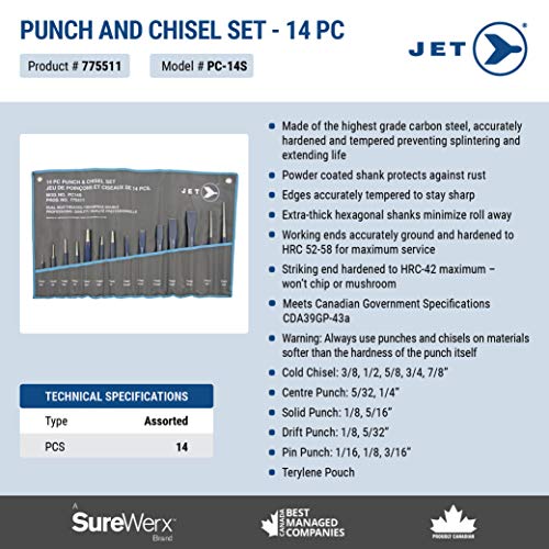 Jet 775511-14-Piece Punch and Chisel Set - Sockets and Tools Set - Proindustrialequipment