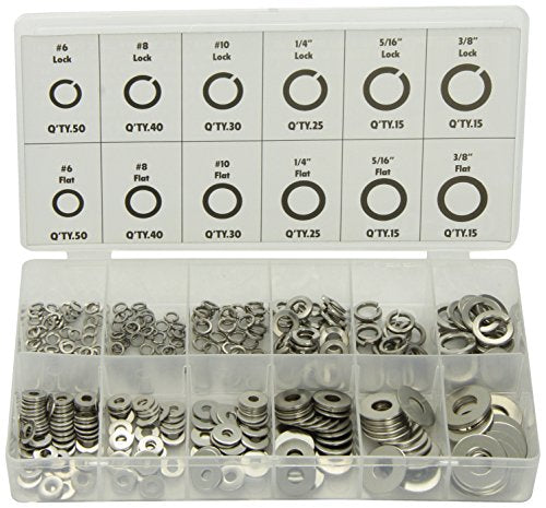 Advanced Tool Design Model ATD-360 350 Piece Stainless Lock and Flat Washer Assortment - Proindustrialequipment