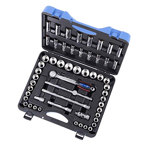 Jet 55-Piece 1/2-inch Drive SAE/Metric, 6 Point, Ratchet Wrench Chrome Socket Set, 600341 - Sockets and Tools Set - Proindustrialequipment