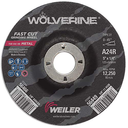 Weiler 56466 5" X 1/4" Wolverine Type 27 Grinding Wheel, A24R, 7/8" A.H. - Proindustrialequipment