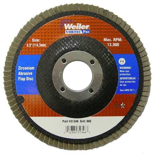 Weiler 804-31346 Disque à lamelles Vortec Pro Type 29, alumine zircone, grain 80, 7/8", 13 000 tr/min, 4-1/2"