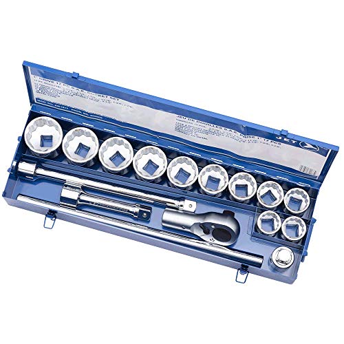 Jet 17-Piece 1-inch Drive SAE, 12 Point, Ratchet Wrench Chrome Socket Set, 600505 - Sockets and Tools Set - Proindustrialequipment