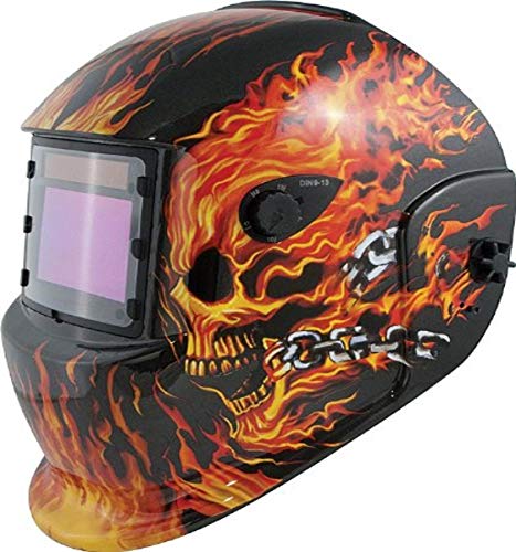 Titan 41266 Casco de soldadura oscuro automático con energía solar (calaveras llameantes)