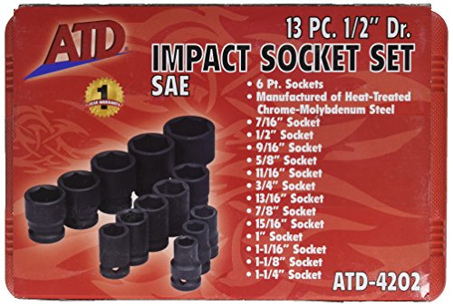 Advanced Tool Design Modelo ATD-4202 Juego de dados de impacto SAE estándar de 6 puntas y 13 piezas