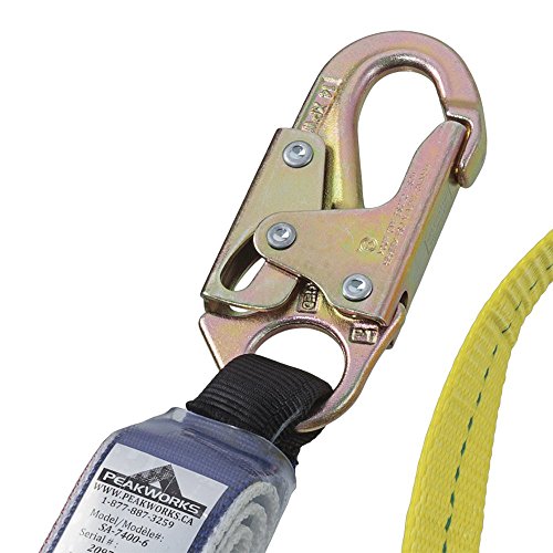 PeakWorks CSA 6' (1.8 m) Shock Pack - Snap Hooks - Single Leg - E6 Shock Absorbing Fall Arrest Lanyard Connector, 1" Webbing, V8104306 - Fall Protection - Proindustrialequipment