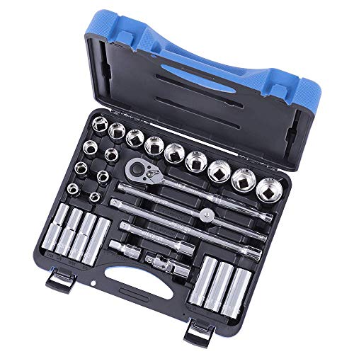 Jet 29-Piece 1/2-inch Drive SAE, 6 Point, Ratchet Wrench Chrome Socket Set, 600331 - Wrenches - Proindustrialequipment