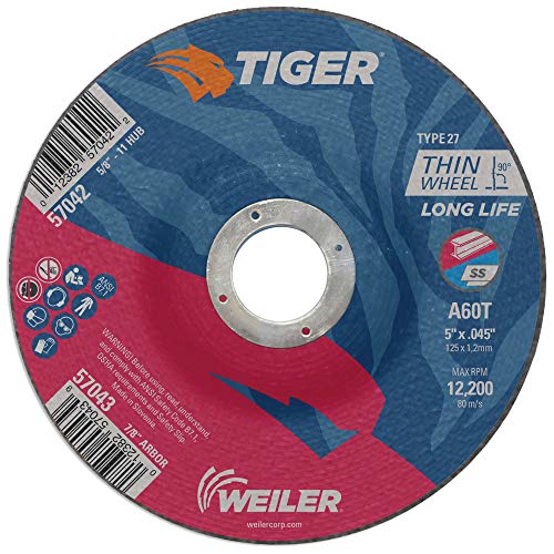 Weiler 57043 Roue de coupe fine Tiger Type 27 5" x 0,045", A60T, 7/8" AH (paquet de 25)