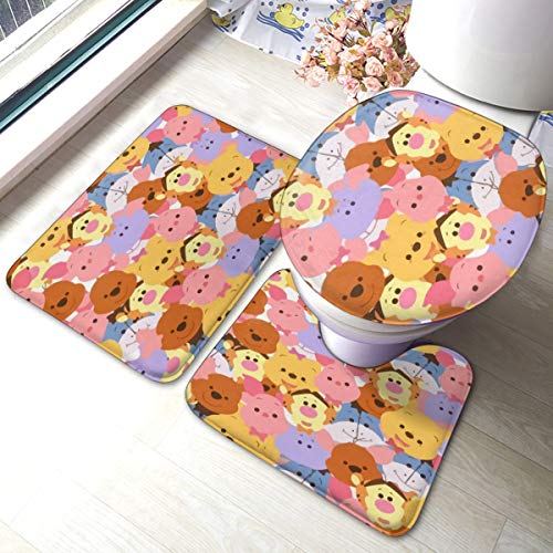 Winnie The Pooh Bathroom Rugs 3pc Non Slip Washable Bath Rugs, Contour Mat and Toilet Lid Cover Set