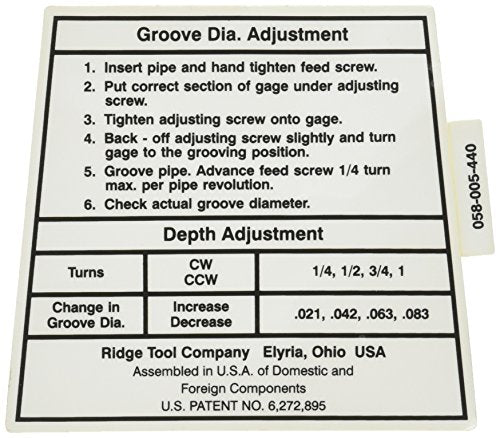 Ridgid 93297 Decal, Groove Adjustment - Plumbing Tools - Proindustrialequipment