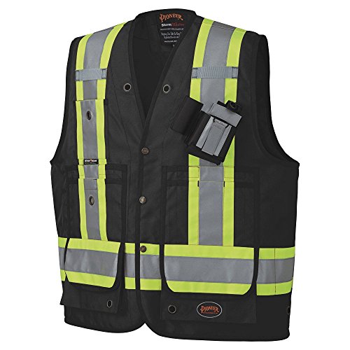 Pioneer CSA Heavy-Duty Reflective Surveyor Work Safety Vest, Radio Pocket and Pen Slots, Black, 2XL, V1010570-2XL - Clothing - Proindustrialequipment