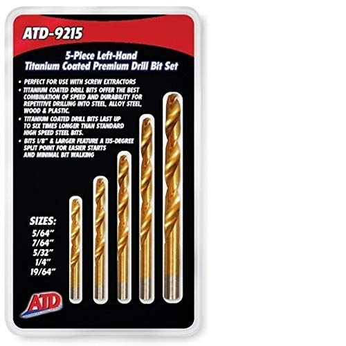 ATD Tools 9215 Left-Handed Titanium Coated HSS Drill Bit Set, 5-Piece - Proindustrialequipment