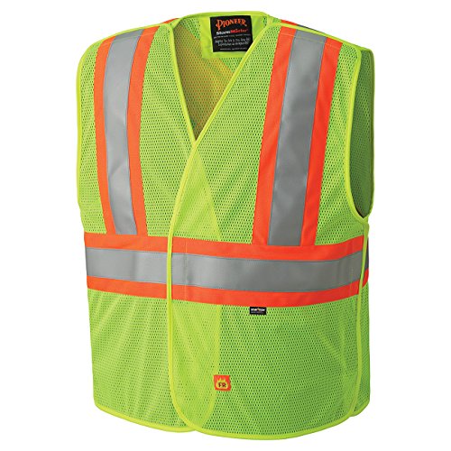 Pioneer FR High Visibility Breathable Tear-Away Safety Vest, Adjustable Size, Yellow-Green, 4/5XL, V2510860-4/5XL - Clothing - Proindustrialequipment