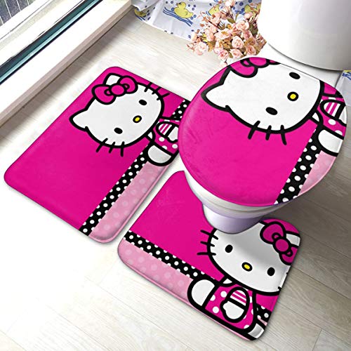 Hello Kitty Tapis de salle de bain 3 pièces antidérapants lavables, tapis de contour et housse d'abattant de WC