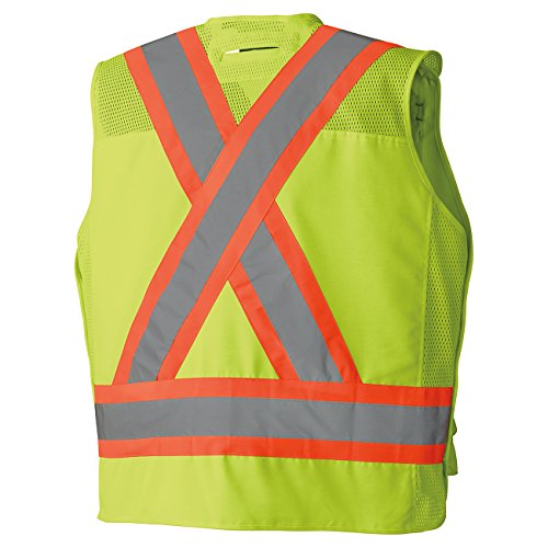 Pioneer High Visibility 5 Point Tear-Away Surveyor Safety Vest, Extra-Long Back, Yellow-Green, L, V1010860-L - Clothing - Proindustrialequipment