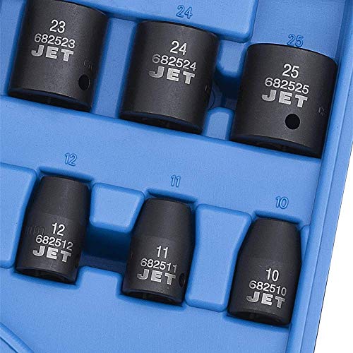 Jet 1/2-inch Drive, 22-Piece Regular Metric Professional Impact Socket Set, 6 Point, 610338 - Sockets and Tools Set - Proindustrialequipment