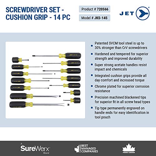 Jet Screwdriver Tool Repair Kit – Set of 14 - Multi Sizes for All Screw Head Types with Cushion Grip, Increased Torque, Impact Resistant - Screw Drivers and Sets - Proindustrialequipment