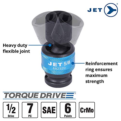 Jet 1/2-inch Drive, 7-Piece Universal Regular SAE Professional Impact Socket Set, 6 Point, 610382 - Sockets and Tools Set - Proindustrialequipment