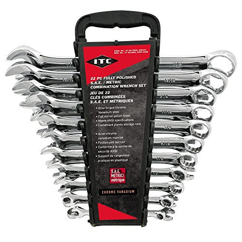 ITC Professional 22-Piece Fully Polished S.A.E./Metric Combination Wrench Set, 20219 - Wrenches - Proindustrialequipment