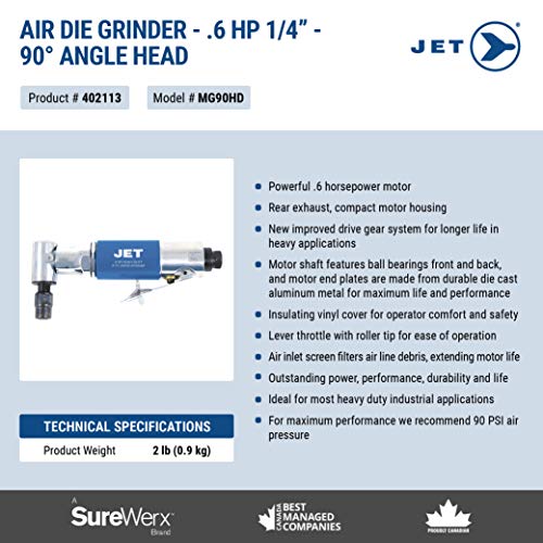 Jet 402113 - .6 Hp 1/4" 90-Degree Angle Head Die Grinder-Heavy Duty - Grinders - Proindustrialequipment
