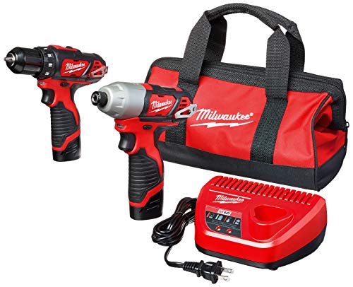 Milwaukee 2494-22 M12 Combinación inalámbrica de taladro/destornillador de 3/8" y destornillador de impacto hexagonal de 1/4" Kit de herramientas eléctricas duales (2 baterías de iones de litio, cargador y bolsa incluidos)