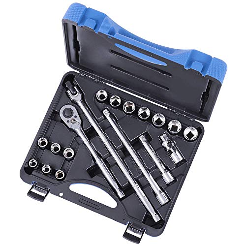 Jet 19-Piece 1/2-inch Drive Metric, 6 Point, Ratchet Wrench Chrome Socket Set, 600326 - Sockets and Tools Set - Proindustrialequipment