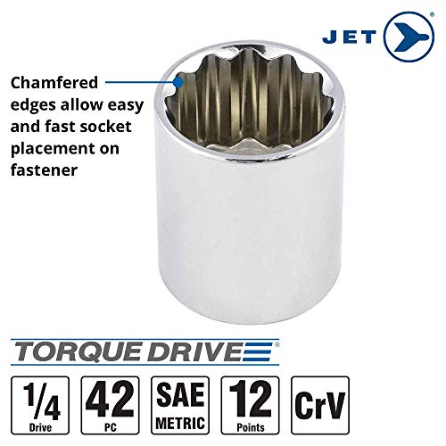 Jet 42-Piece 1/4-inch Drive SAE/Metric, 12 Point, Ratchet Wrench Chrome Socket Set, 600126 - Sockets and Tools Set - Proindustrialequipment
