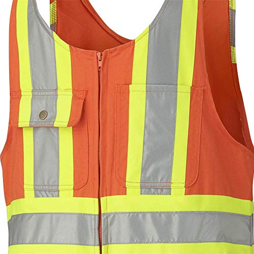 Pioneer CSA Hi Vis Overall Bib Work Pants, Reflective Stripe, 7 Reinforced Pockets, Orange, 60, V2030110-60 - Clothing - Proindustrialequipment