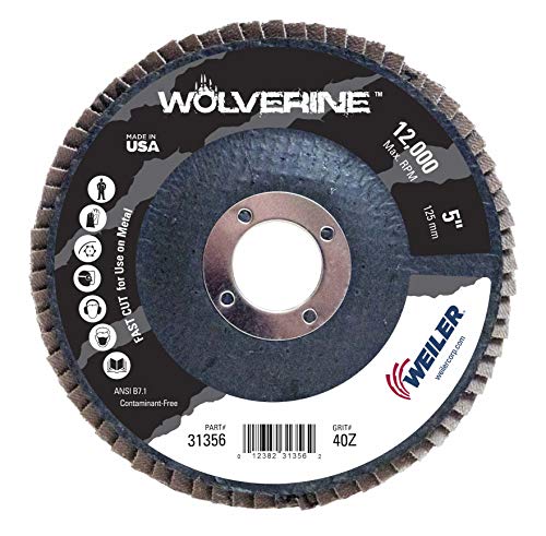 Weiler 31356 Wolverine Disque à lamelles abrasif pour trou d'arbre 4-1/2" x 7/8", alumine zircone grain 40, biseau type 29, support phénolique, densité standard, fabriqué aux États-Unis (lot de 1)