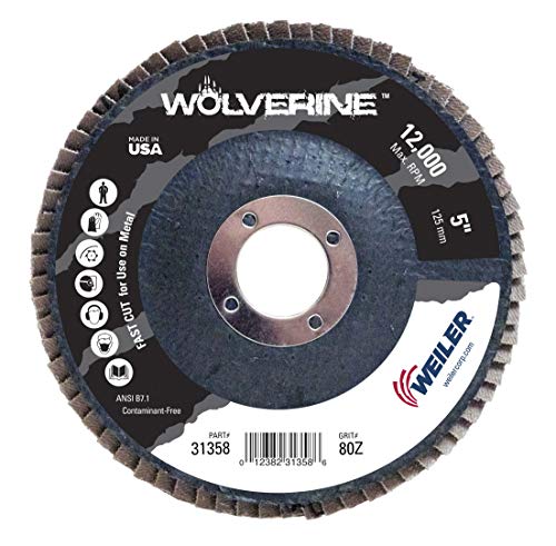 Weiler 31358 Wolverine 5" x 7/8" Disque à lamelles abrasif pour trou d'arbre, alumine de zircone grain 80, biseau type 29, support phénolique, densité standard, fabriqué aux États-Unis (lot de 1)