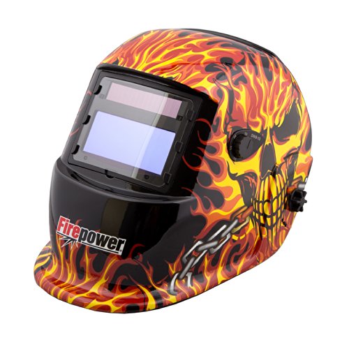 Firepower 1441-0088 Auto-Darkening Welding Helmet with Skull and Fire Design - Proindustrialequipment