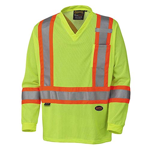 Pioneer Construction Quick-Dry Mesh High Visibility Work Safety Long Sleeve Shirt, Yellow/Green, L, V1050960-L - Clothing - Proindustrialequipment