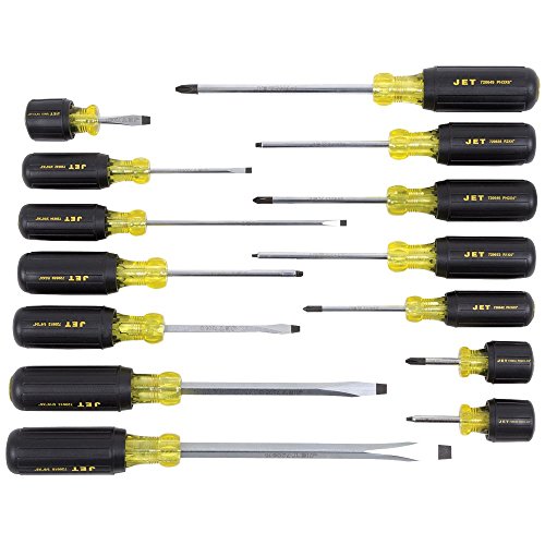 Jet Screwdriver Tool Repair Kit – Set of 14 - Multi Sizes for All Screw Head Types with Cushion Grip, Increased Torque, Impact Resistant - Screw Drivers and Sets - Proindustrialequipment