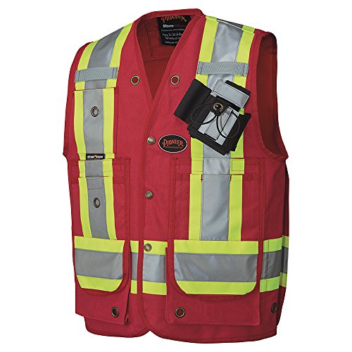 Pioneer Construction Reflective Surveyor Vest, 10 Pockets, Harness D-Ring Slot, Red, L, V1010610-L - Clothing - Proindustrialequipment