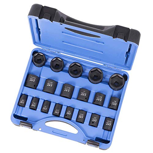 Jet 1/2-inch Drive, 19-Piece Regular SAE Professional Impact Socket Set, 6 Point, 610328 - Sockets and Tools Set - Proindustrialequipment