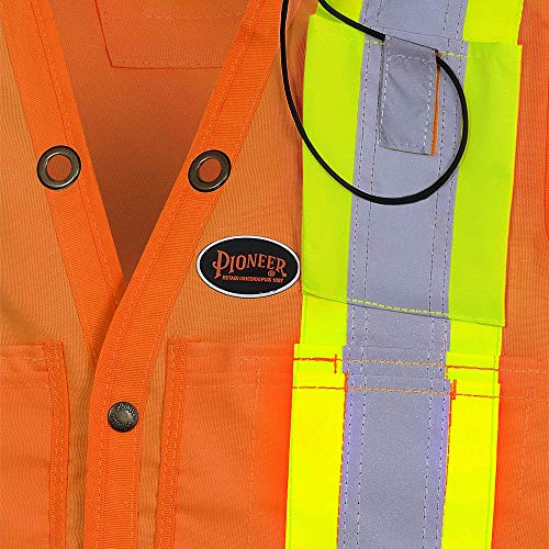 Pioneer Heavy-Duty Hi Vis Surveyor Safety Vest, 12 Pockets, Radio Strap, Orange, L, V1010350-L - Clothing - Proindustrialequipment