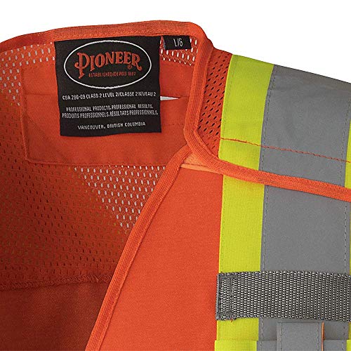 Pioneer High Visibility 5 Point Tear-Away Surveyor Safety Vest, Extra-Long Back, Orange, 4XL, V1010850-4XL - Clothing - Proindustrialequipment