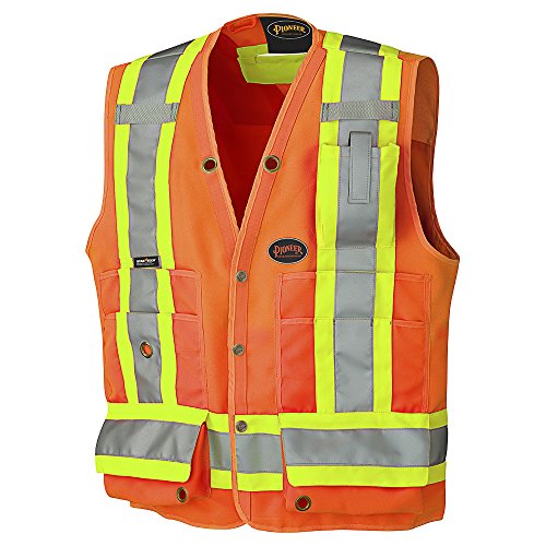 Pioneer Lightweight Durable Hi Vis Surveyor Safety Vest, Multi-Pocket, Snap Button, Orange, M, V1010150-M - Clothing - Proindustrialequipment
