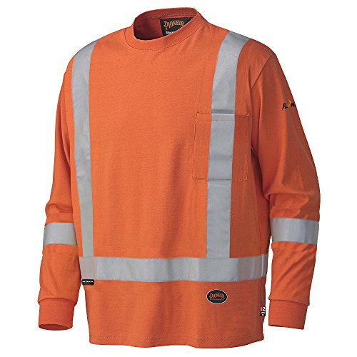 Pioneer Flame Resistant Cotton Long Sleeve High Visibility Safety Work Shirt, Orange, XL, V2580450-XL - Clothing - Proindustrialequipment