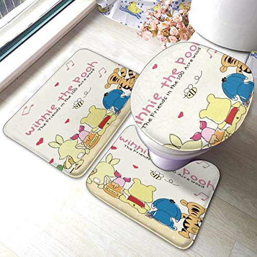 to Be Winnie Friends Tapis de salle de bain 3 pièces antidérapants lavables, tapis de contour et housse d'abattant de WC