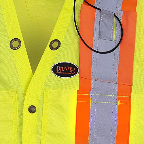 Pioneer Heavy-Duty Hi Vis Surveyor Safety Vest, 12 Pockets, Radio Strap, Yellow-Green, 3XL, V1010340-3XL - Clothing - Proindustrialequipment