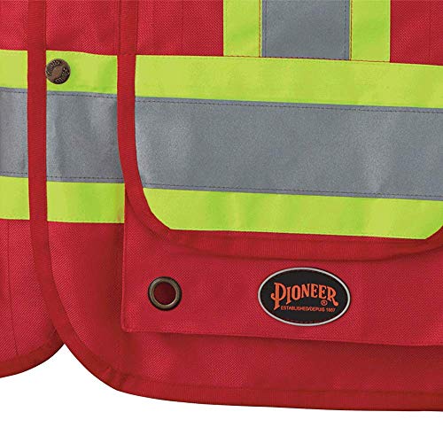 Pioneer CSA Heavy-Duty Reflective Surveyor Work Safety Vest, Radio Pocket and Pen Slots, Red, L, V1010510-L - Clothing - Proindustrialequipment