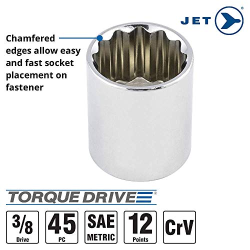 Jet 45-Piece 3/8-inch Drive SAE/Metric, 12 Point, Ratchet Wrench Chrome Socket Set, 600242 - Sockets and Tools Set - Proindustrialequipment