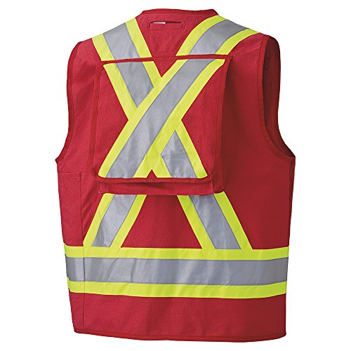 Pioneer Construction Reflective Surveyor Vest, 10 Pockets, Harness D-Ring Slot, Red, L, V1010610-L - Clothing - Proindustrialequipment