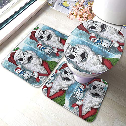 Jack Skellington Christmas Bathroom Rugs 3pc Non Slip Washable Bath Rugs, Contour Mat and Toilet Lid Cover Set - Proindustrialequipment