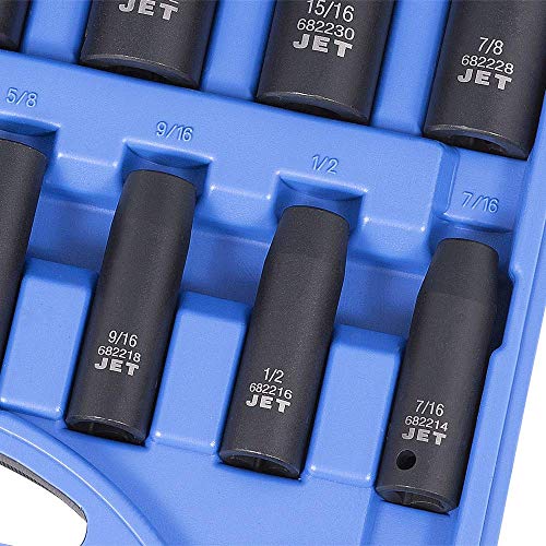 Jet 1/2-inch Drive, 13-Piece Deep SAE Professional Impact Socket Set, 6 Point, 610323 - Sockets and Tools Set - Proindustrialequipment