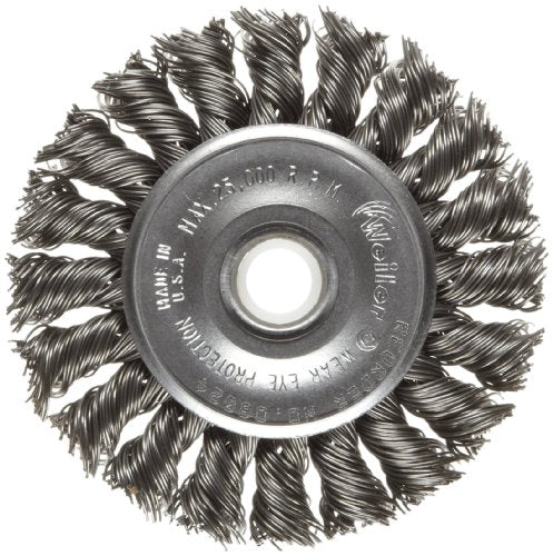 Weiler Dualife Brosse métallique standard, trou rond, acier, torsion partielle nouée, diamètre 7,6 cm, diamètre du fil 0,020", arbre 1/2-3/8", longueur des poils 5/8", largeur de la face de la brosse 3/8", 25 000 tr/min