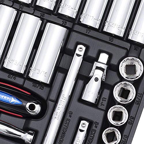 Jet 45-Piece 3/8-inch Drive SAE/Metric, 12 Point, Ratchet Wrench Chrome Socket Set, 600242 - Sockets and Tools Set - Proindustrialequipment