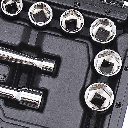 Jet 15-Piece 3/8-inch Drive Metric, 6 Point, Ratchet Wrench Chrome Socket Set, 600226 - Sockets and Tools Set - Proindustrialequipment