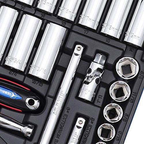 Jet 45-Piece 3/8-inch Drive SAE/Metric, 6 Point, Ratchet Wrench Chrome Socket Set, 600241 - Sockets and Tools Set - Proindustrialequipment